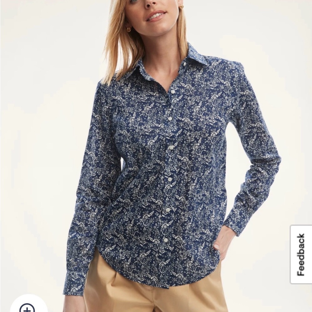 Classic Brooks Brothers Blue Floral Button-Up Shirt